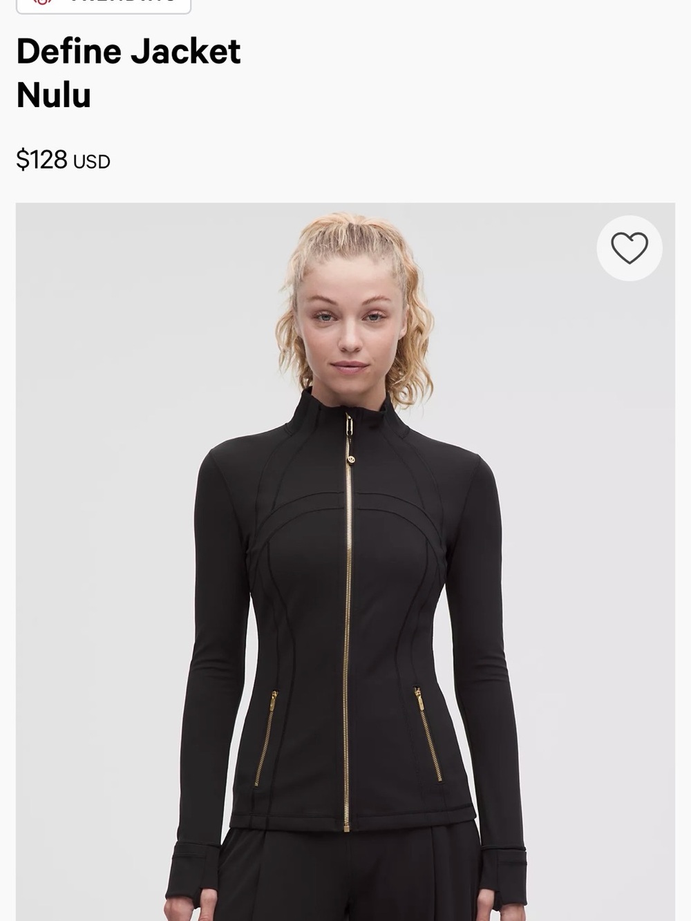 lululemon athletica Define Jacket Nulu in Black with Gold Zipper